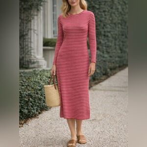 Sonnet James Reese Red White Stripe Long Sleeve Midi Dress Small Tall‎